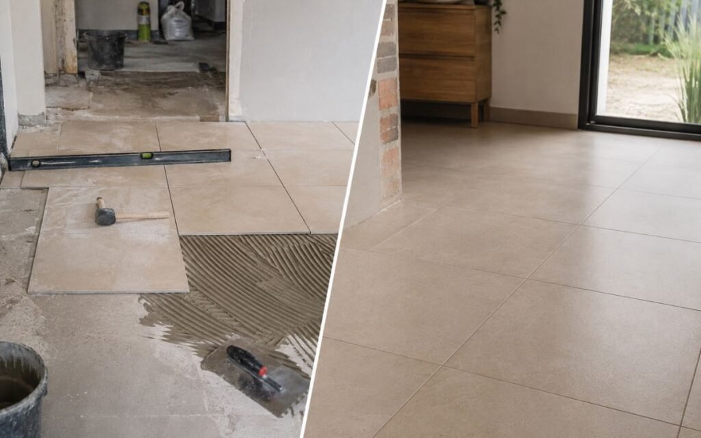 Intérieur carrelé après travaux par un carreleur professionnel en Vendée