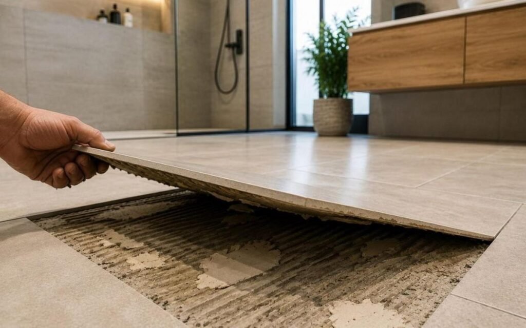 Carrelage décollé nécessitant l’intervention d’un carreleur professionnel en Vendée