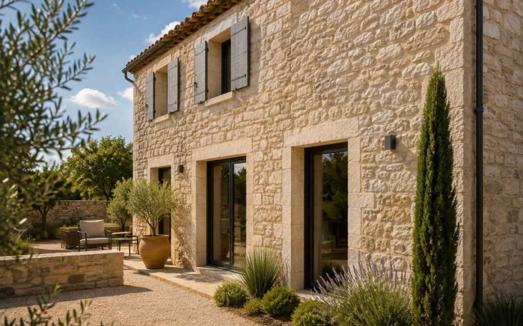 Façade de maison en pierre naturelle réalisée en Vendée